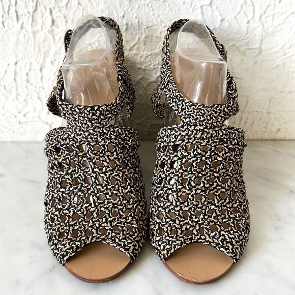 Castaner Woven Raffia & Leather Sandal 4-3/8" Wedge Heel Slingback-Women's 40/9 - Picture 3 of 9